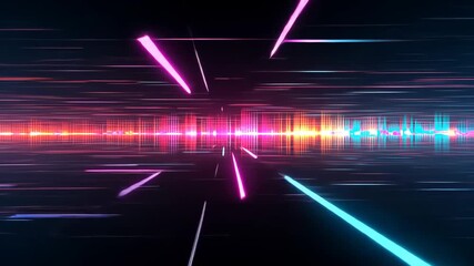 Poster - Dynamic neon light streaks and glowing sound waves in futuristic abstract video