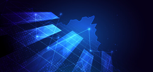 Poster - Finance chart stock market growth glowing light effect on dark blue background.