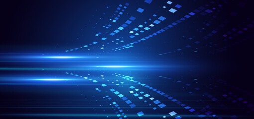 Poster - Abstract technology futuristic glowing blue beams horizontal and square element decor on dark blue background.