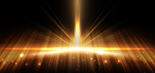 Wall Mural - elegant gold glowing beam with lighting effect sparkle on black background.