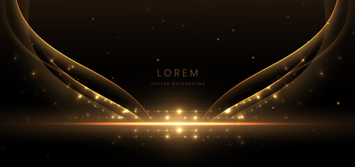 Wall Mural - abstract elegant gold glowing line with lighting effect sparkle on black background.