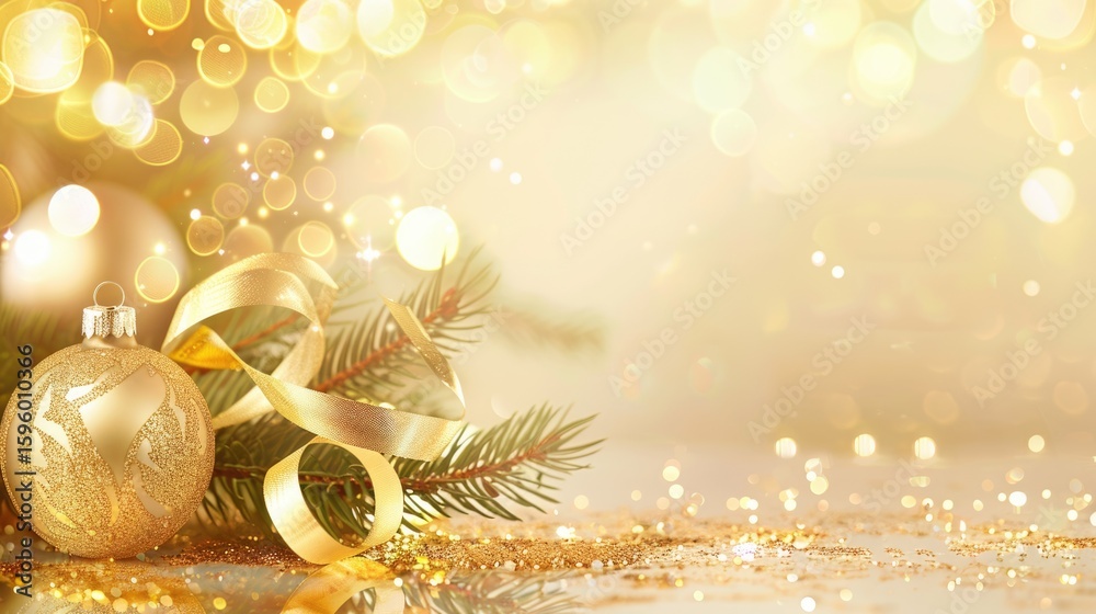 Elegant golden christmas ornaments with snowflakes on blurred bokeh ...