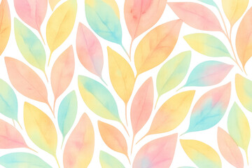 Leinwandbilder - Watercolor pastel leaves overlapping, forming soft, translucent botanical pattern background