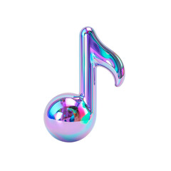 Fototapete - Iridescent Musical Note Floating on Transparent Background, Synthesizer Harmony
