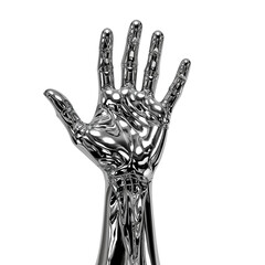 Fototapete - Sleek chrome hand sculpture glistening on transparent backdrop evoking futuristic concepts and