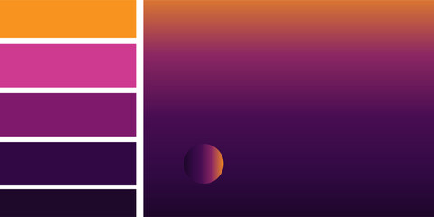 Poster - Vibrant orange purple mix color gradient background vector design with palette.eps10