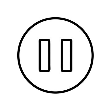 simple outline icon of a pause symbol within a circle, ideal for websites or blogs indicating media control, breaks, or temporary stops. The style is line art.