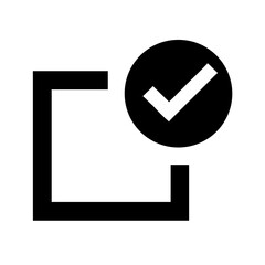 Poster - simple outline icon of a document with a checkmark, ideal for websites or blogs indicating completion, validation, or agreement. The style is line art.