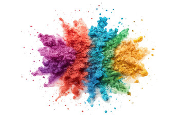 Poster - Colorful powder bursting into vibrant spectrum, dispersing dynamic pigments against transparent backdrop with explosive chromatic energy