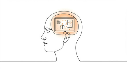Poster - Concept of human brain with digital icons representing thoughts  