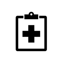 Poster - A vector icon of a medical clipboard with a plus sign, representing a patient chart or health record for analysis.