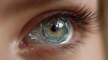Poster - Biometric technology showcases eye recognition and fingerprint analysis during high-security verification process