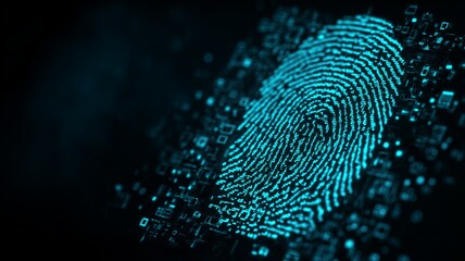 Poster - Fingerprint biometric data displayed in a digital format on a high-tech background