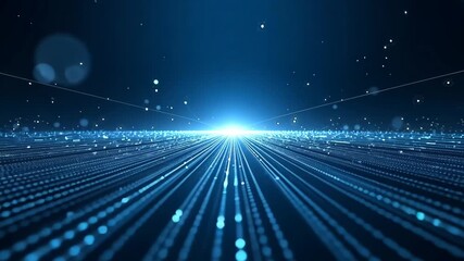 Poster - Futuristic digital data network with glowing blue lines and bright light sources