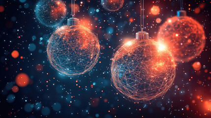 Wall Mural - wireframe christmas balls in low poly style as abstract modern 3d illustration on blue background, f