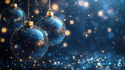Wall Mural - wireframe christmas balls in low poly style as abstract modern 3d illustration on blue background, f