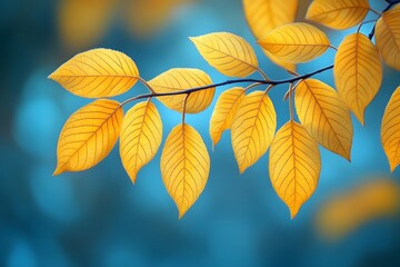 Wall Mural - Autumn Leaves Against Vibrant Blue Sky Backdrop for Nature-Themed Design