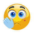 © STOCK CART - Tired Yellow Emoticon with Blue Eyes and Hand Covering Mouth - A Weary and Exhausted Expression of Sleepiness or Boredom