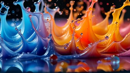 Poster - Vivid Colorful Splash of Paint with Dynamic Droplet Movement in Abstract Art