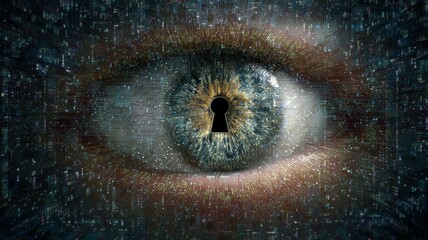 Poster - Exploration of biometric technology through the lens of an eye illustrating security and data protection