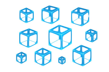 Aufkleber - Multiple glowing blue cubes of varying sizes are floating against a transparent background, creating a technological and futuristic atmosphere