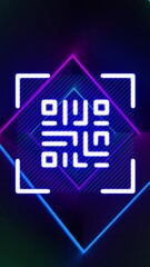 Poster - Animation of neon qr code over dark background