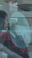 Poster - Animation of digital screens with fingerprint over woman having video call on laptop