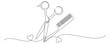 © Is - Continuous line drawing of scissors and comb for hair cutting 4