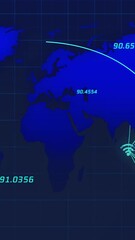 Poster - Animation of world map with data processing over network of connections with icons