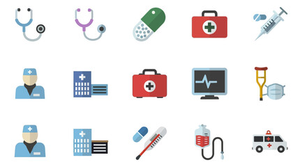 Fototapete - Medical icon set with symbols for web mobile and digital applications in a modern flat vector style