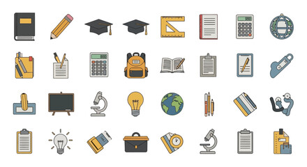 Fototapete - Vector set of office icons for business, education, and digital use