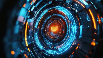 Poster - Futuristic Circular Technology Design with Bright Neon Elements and Dynamic Patterns of Light and Color in Modern Digital Art