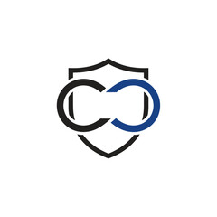 Poster - A logo featuring a shield outline with interlocking circles and the letters erm in blue and black colors