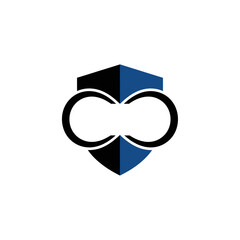 Poster - A logo featuring the letters erm with interlocking circles and a shield background in black and blue