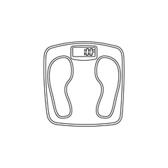 Poster - Illustration of a digital bathroom scale with foot placement outlines and a display showing 100