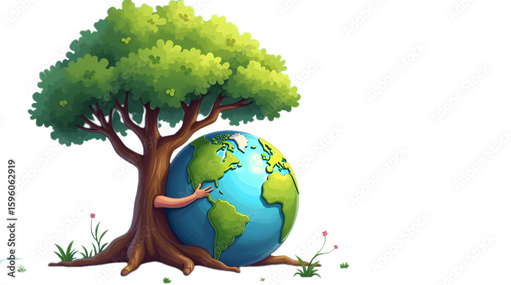 Eco-friendly icon urging to save trees and protect Earth. Stock