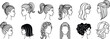 © Creative Minds - Women hairstyle silhouette vector illustration, ponytail styles, braided hair design, bun variations, side profile sketch, black white artwork