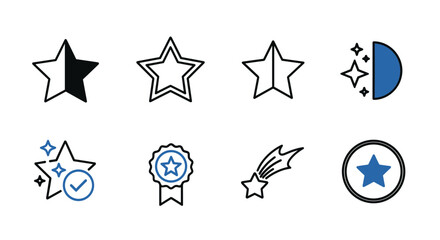 Fototapete - Star eight simple star icons suitable for design projects and web graphics. Ideal for digital designs, logos, apps, and social media.