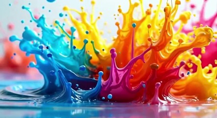 Poster - Vibrant paint explosion showcases liquid art in a colorful and dynamic display