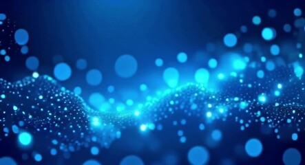 Poster - Abstract blue wave of glowing particles moving dynamically background