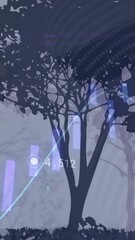 Leinwandbilder - Animation of graphs with changing numbers and globe over trees in background