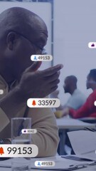 Leinwandbilder - Animation of message boxes with icons and changing numbers, diverse coworkers discussing reports