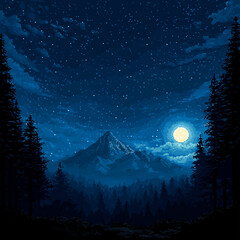 Wall Mural - night in the woods with stars and the moon