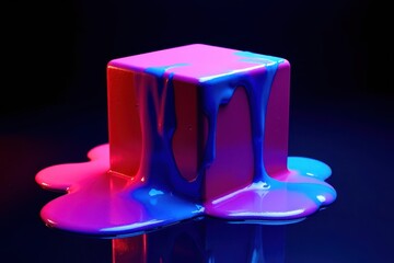 Wall Mural - a cube is sitting on a blue and purple liquid