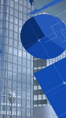 Poster - Animation of blue colored infographic interface over modern buildings against sky
