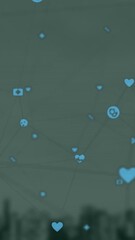 Poster - Animation of network of medical icons against aerial view of cityscape