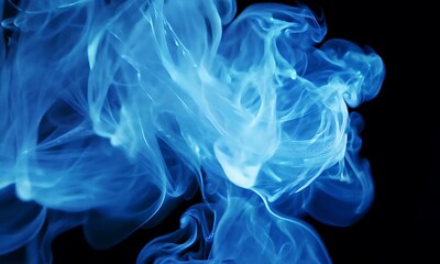 Poster - Abstract Blue Smoke Swirling Against Black Background Capturing Motion Dynamic Fluid Energy and Creative Design With Neon Light Effect