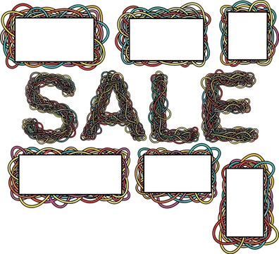 Sale promotion vector graphic with colorful wire frames and text box templates
