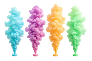 Poster - Colorful smoke billowing upward from narrow bases, forming vivid, intertwining vertical plumes against transparent backdrop