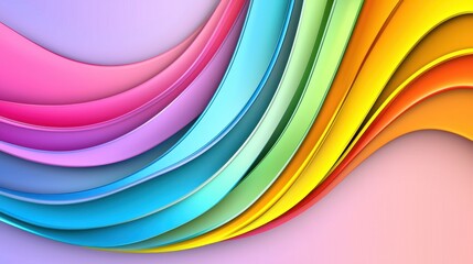 Poster - Abstract Rainbow Wave Vibrant Colorful Design on Pink